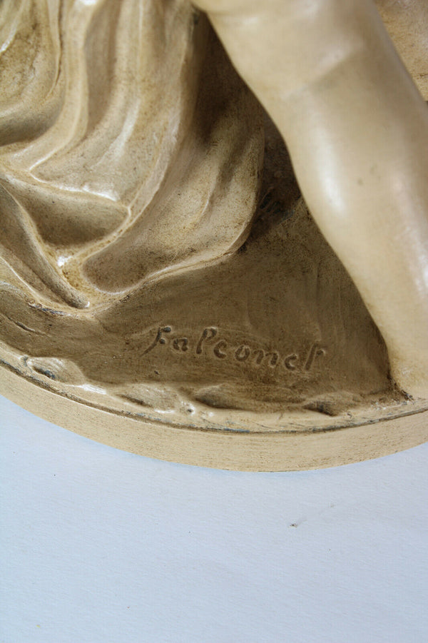 Antique Large French Terracotta group 2 cupido putti marked FALCONET