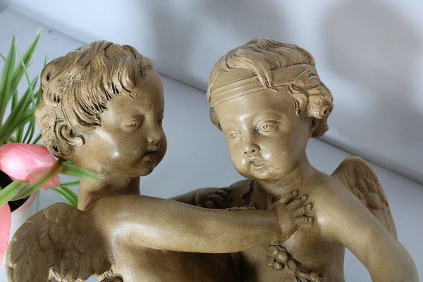 Antique Large French Terracotta group 2 cupido putti marked FALCONET