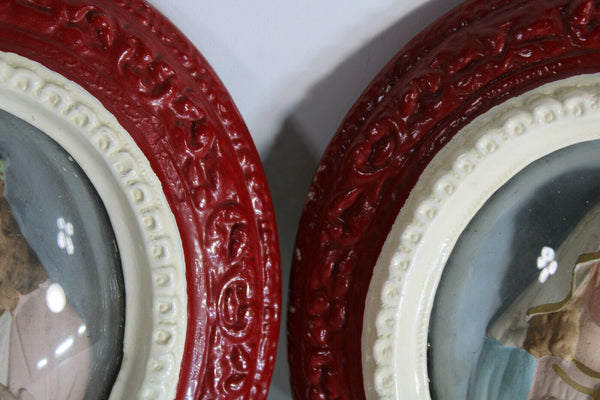 PAIR antique Religious relief wall panel sacred heart christ mary chalkware