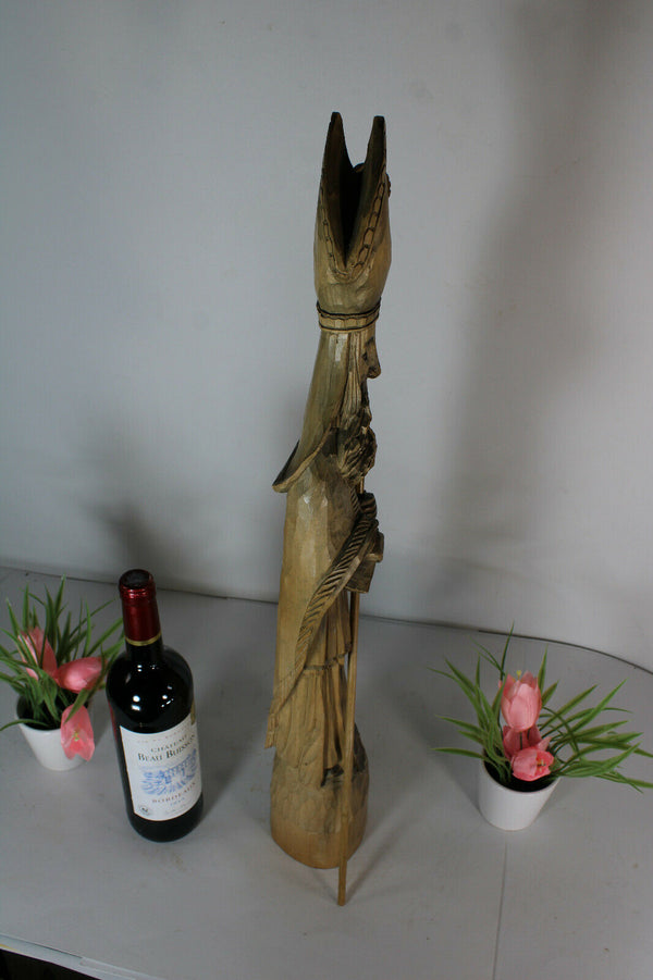 LArge antique Saint bishop Ambrose Wood carved statue religious