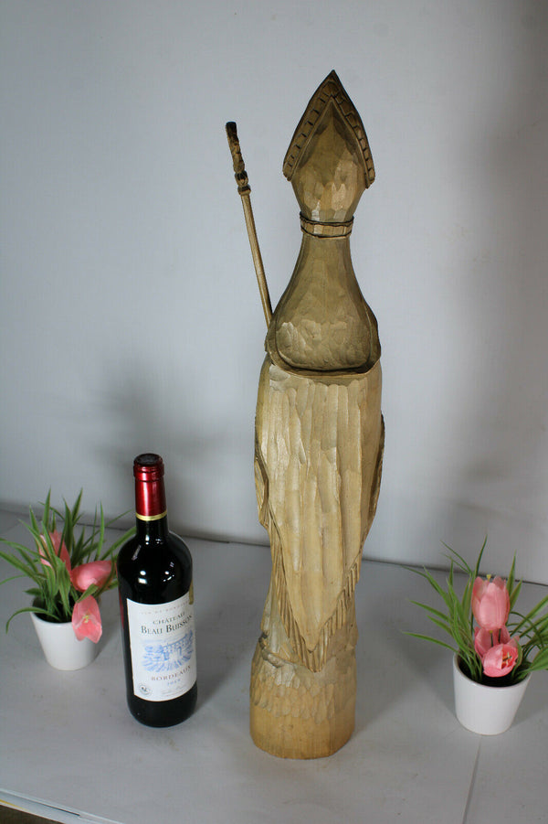 LArge antique Saint bishop Ambrose Wood carved statue religious