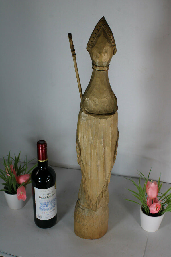 LArge antique Saint bishop Ambrose Wood carved statue religious