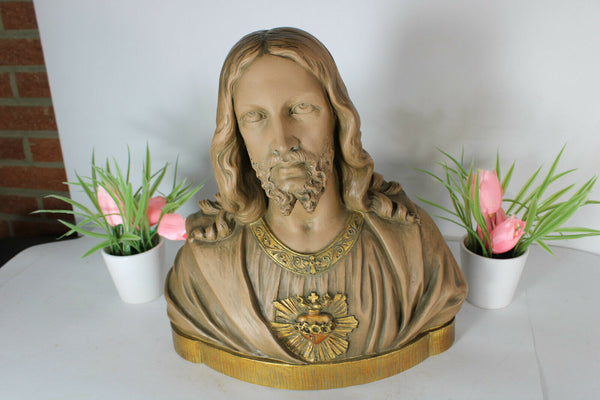 Antique 1930 terracotta PARENTANI signed Bust statue sacred heart christ