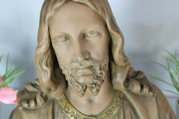 Antique 1930 terracotta PARENTANI signed Bust statue sacred heart christ