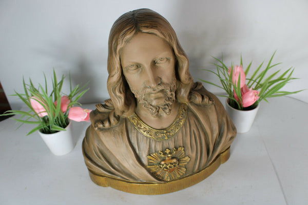 Antique 1930 terracotta PARENTANI signed Bust statue sacred heart christ