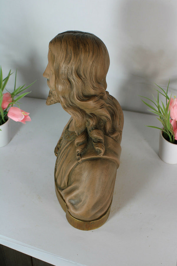 Antique 1930 terracotta PARENTANI signed Bust statue sacred heart christ