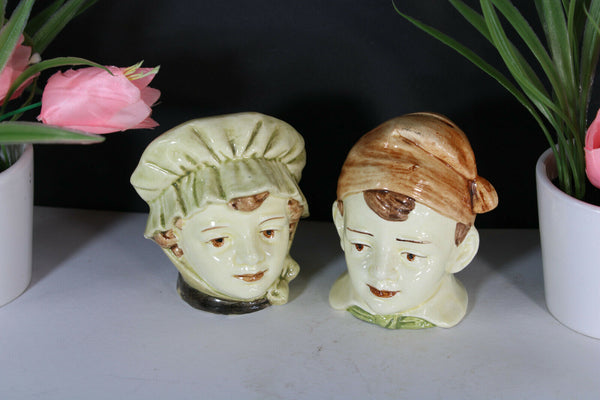 pair Royal dux marked antique piggy bank ceramic boys bust figurine rare