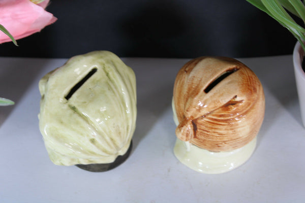 pair Royal dux marked antique piggy bank ceramic boys bust figurine rare