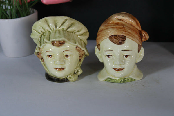 pair Royal dux marked antique piggy bank ceramic boys bust figurine rare