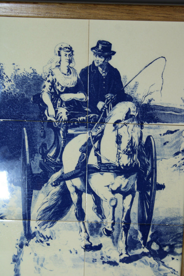 Vintage delft pottery blue white tiles panel