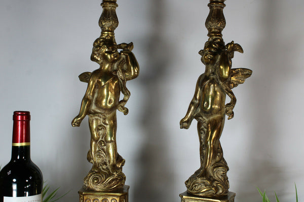PAIR XL french brass putti cherub figurine Table lamps