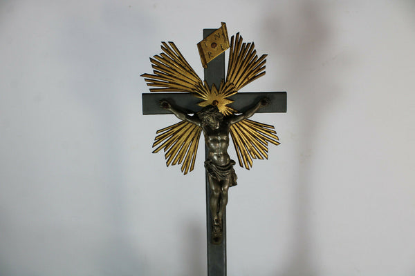 Antique Large French Metal Altar crucifix snake religious