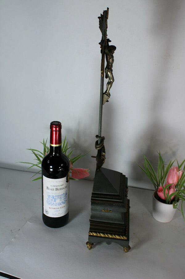 Antique Large French Metal Altar crucifix snake religious