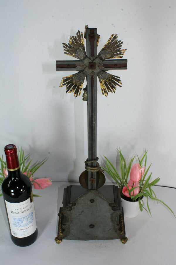Antique Large French Metal Altar crucifix snake religious