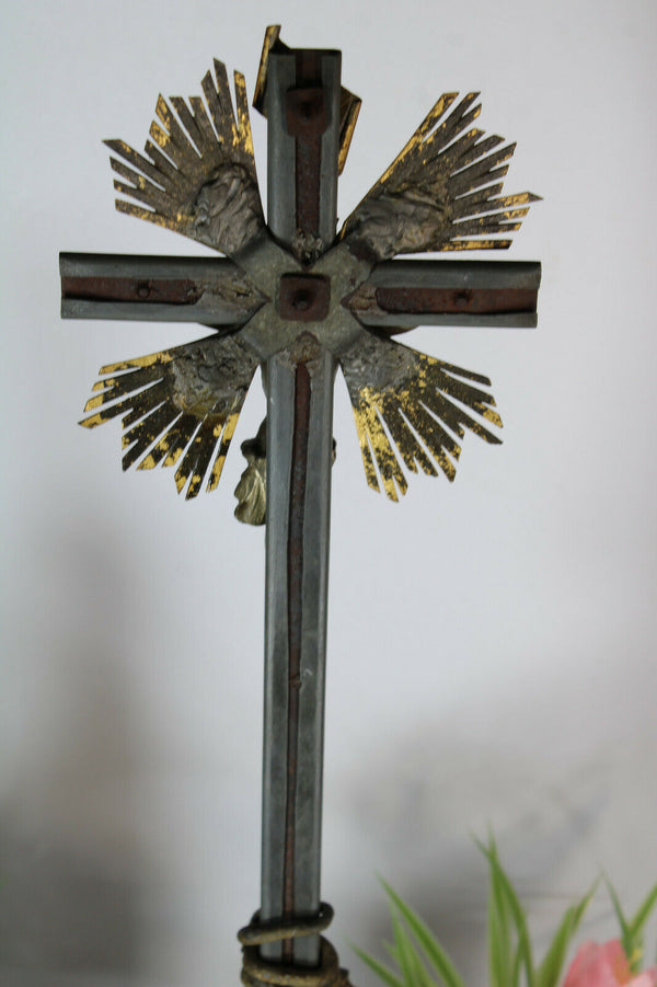 Antique Large French Metal Altar crucifix snake religious