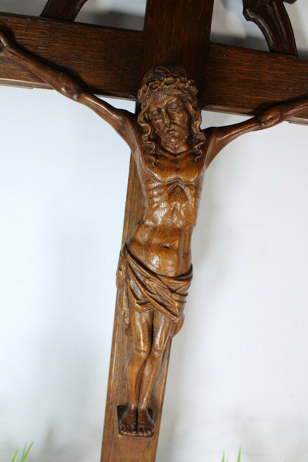 Antique xl wood carved crucifix cross religious