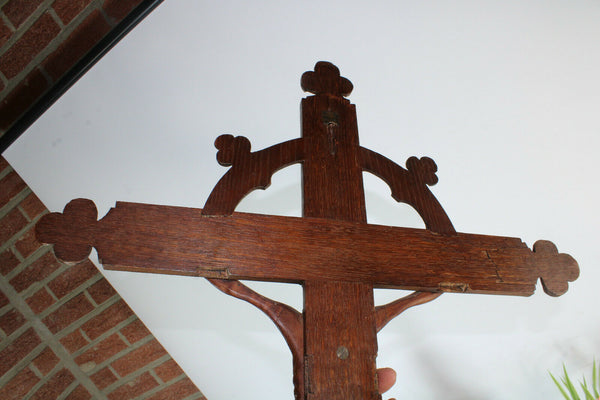 Antique xl wood carved crucifix cross religious