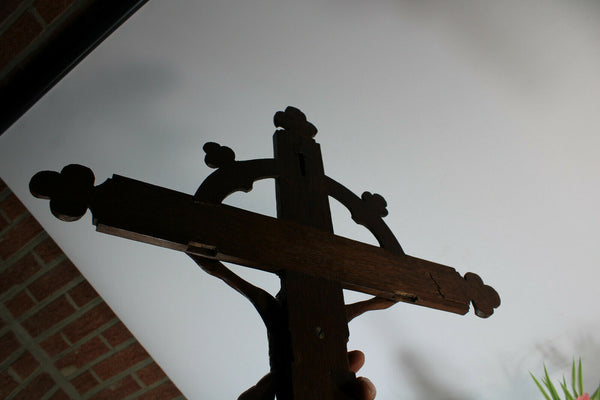 Antique xl wood carved crucifix cross religious