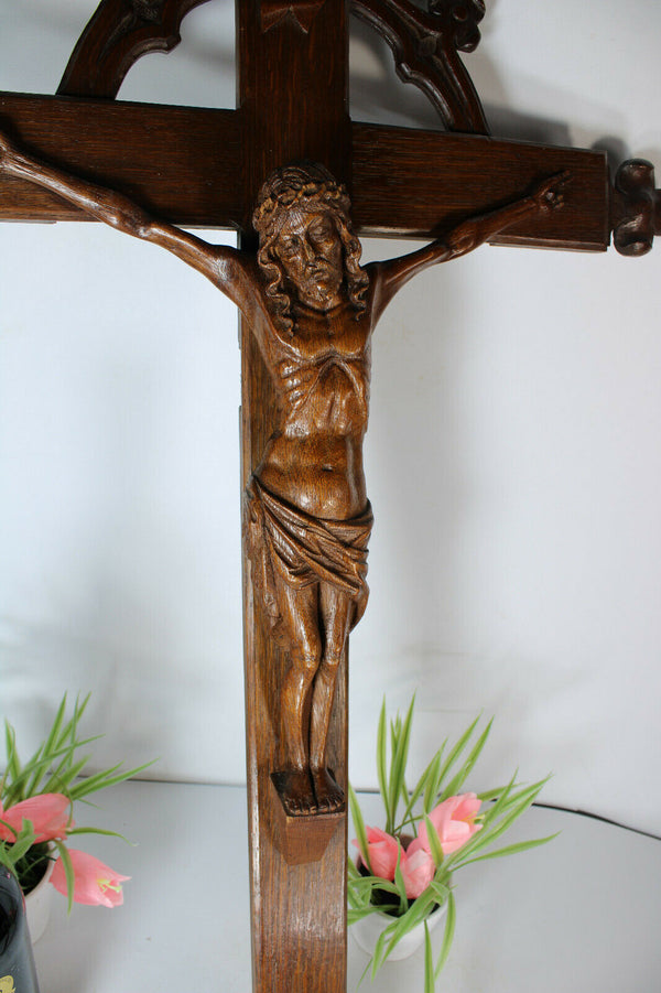 Antique xl wood carved crucifix cross religious