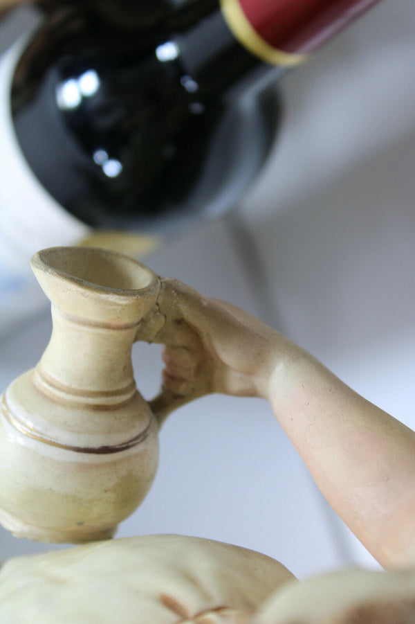 PAIR XL art nouveau antique barbotine majolica Man lady Figural Vases