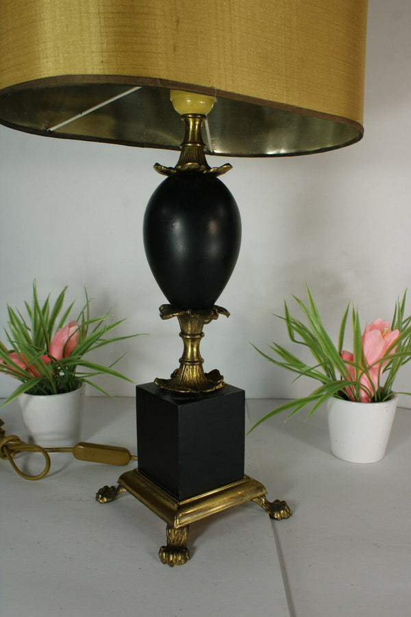 Hollywood regency wood ostrich egg black lion paw Table lamp attr jansen