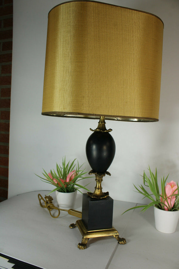 Hollywood regency wood ostrich egg black lion paw Table lamp attr jansen