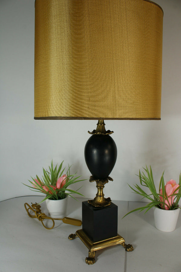 Hollywood regency wood ostrich egg black lion paw Table lamp attr jansen
