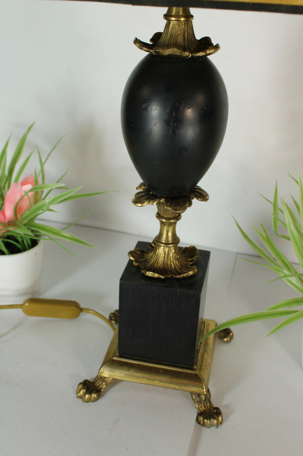 Hollywood regency wood ostrich egg black lion paw Table lamp attr jansen
