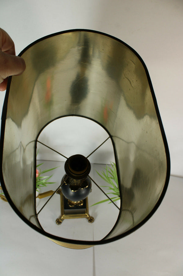 Hollywood regency wood ostrich egg black lion paw Table lamp attr jansen