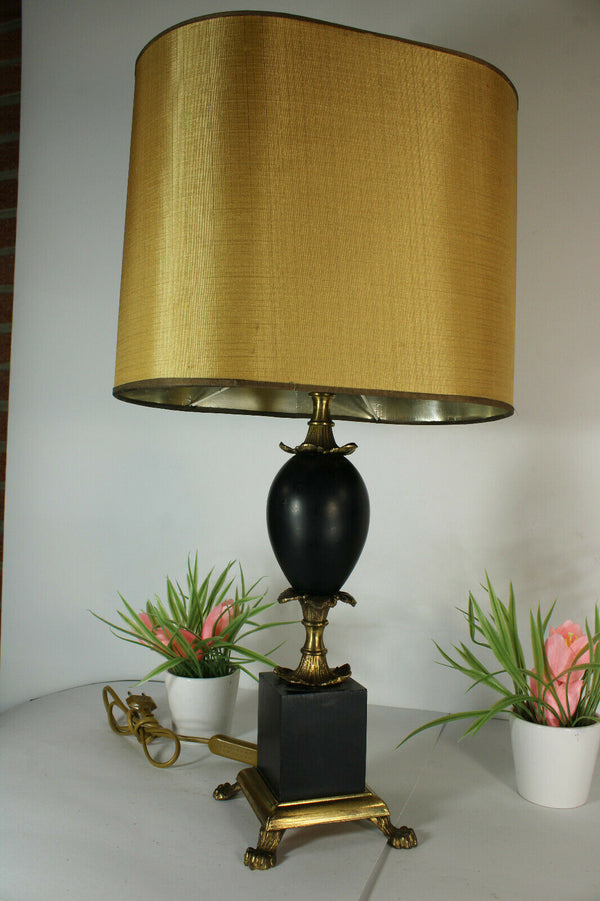 Hollywood regency wood ostrich egg black lion paw Table lamp attr jansen