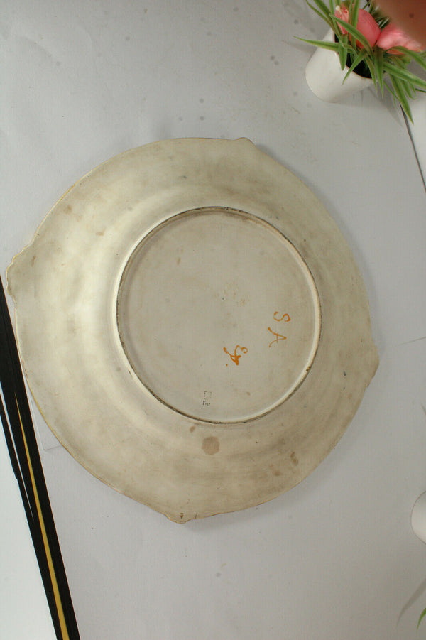 Antique Large French Ceramic Fleur de lys castle escutcheon shield plate signed