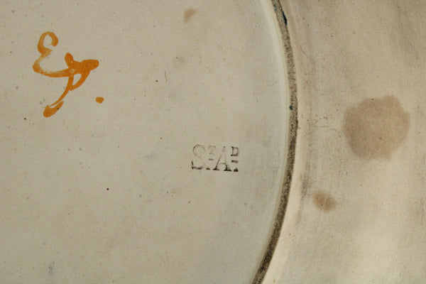 Antique Large French Ceramic Fleur de lys castle escutcheon shield plate signed