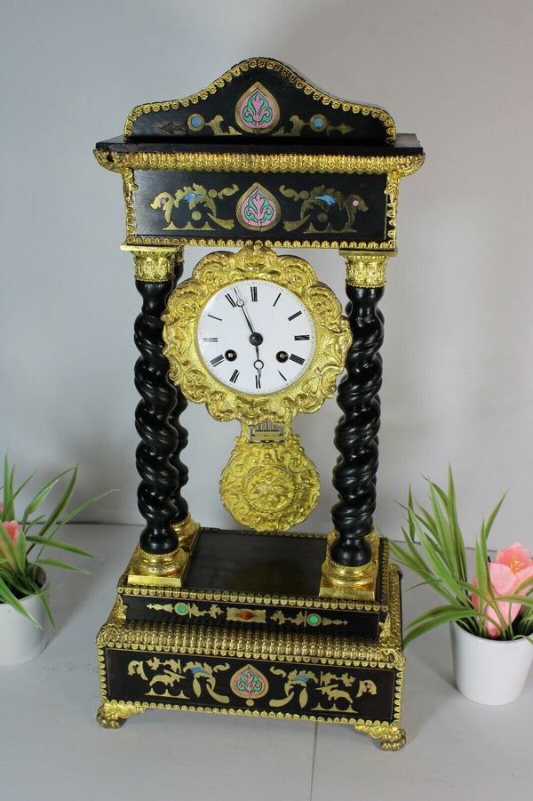 Antique napoleon III Wood inlay column clock