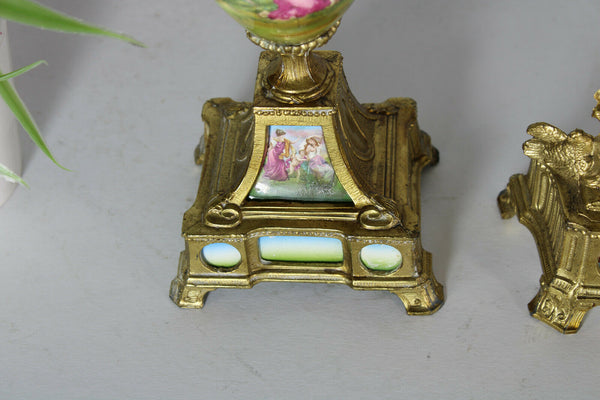 Antique vienna porcelain mantel clock set urns angels cherub putti