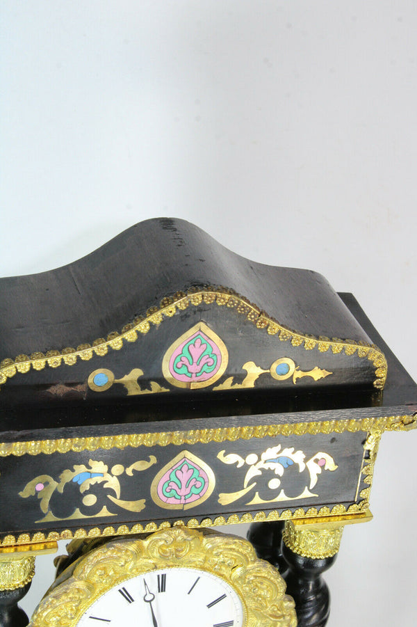 Antique napoleon III Wood inlay column clock