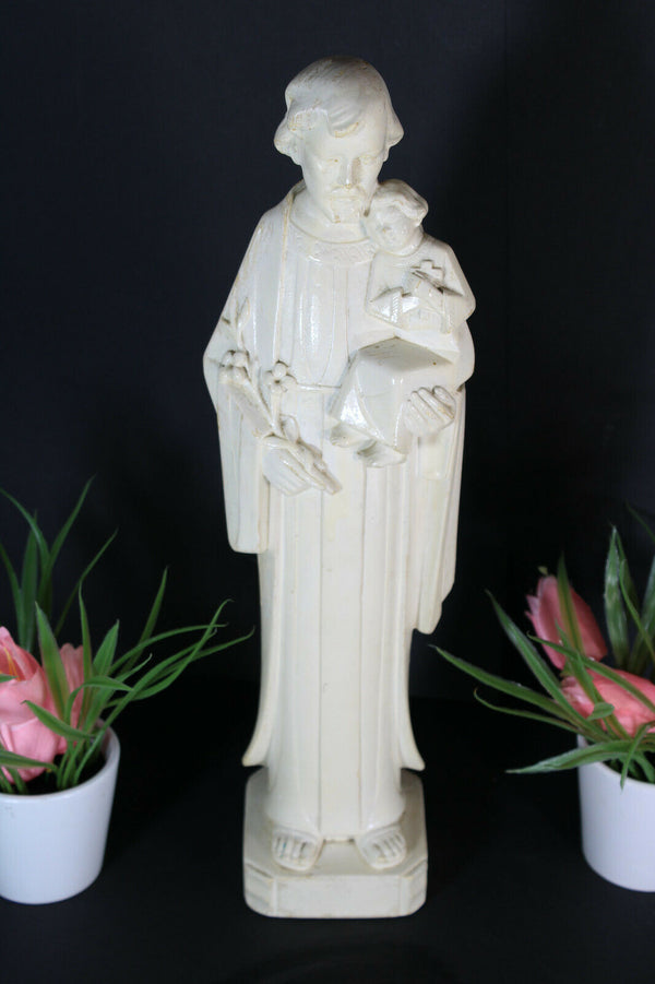 ART DECO signed CARLI chalk Statue saint joseph figurine