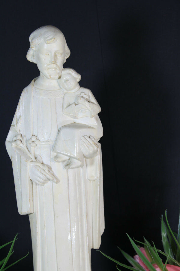 ART DECO signed CARLI chalk Statue saint joseph figurine