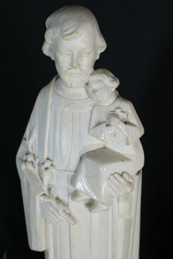ART DECO signed CARLI chalk Statue saint joseph figurine