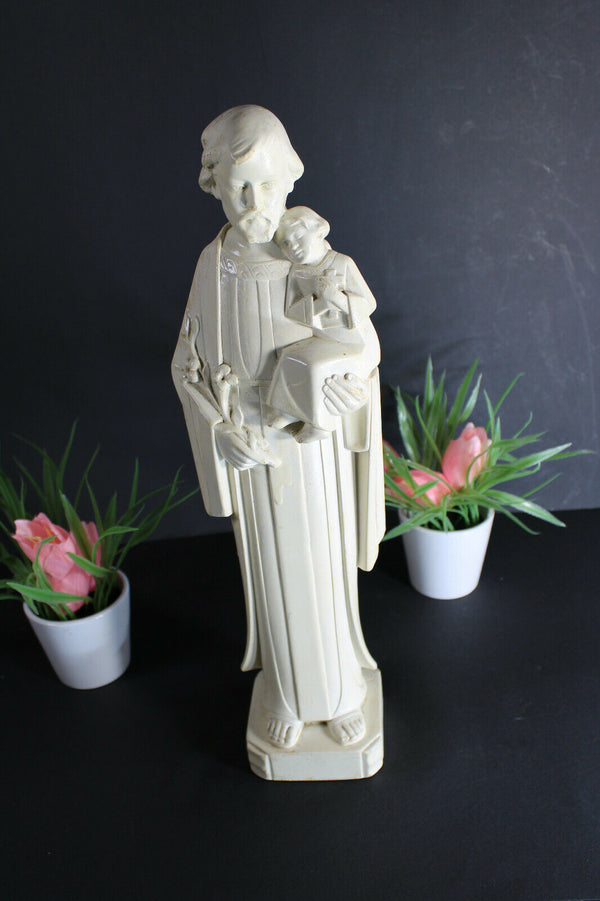 ART DECO signed CARLI chalk Statue saint joseph figurine