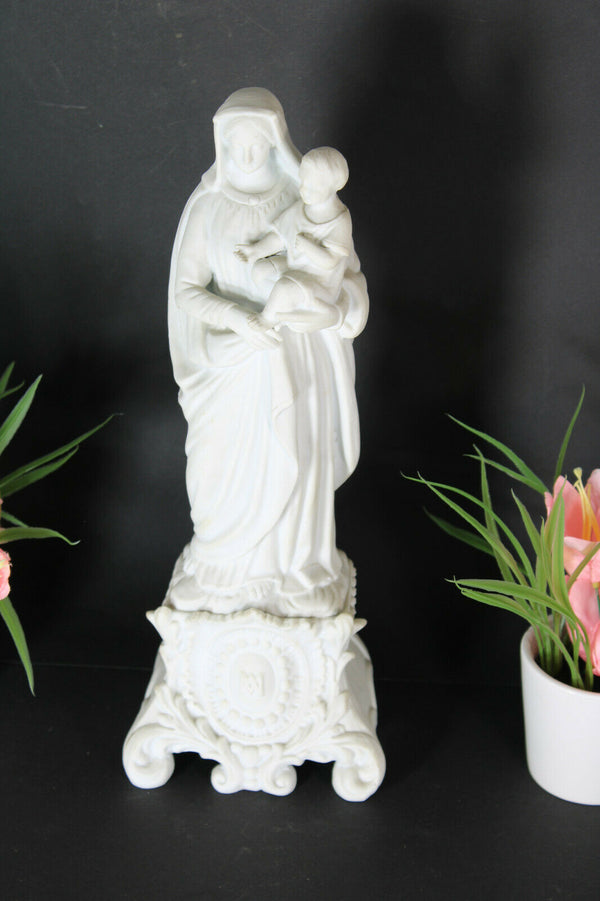 Antique french large religious bisque porcelain madonna figurine statue