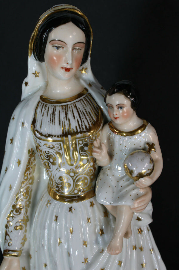 Antique Large Vieux paris porcelain madonna child figurine statue 19thc