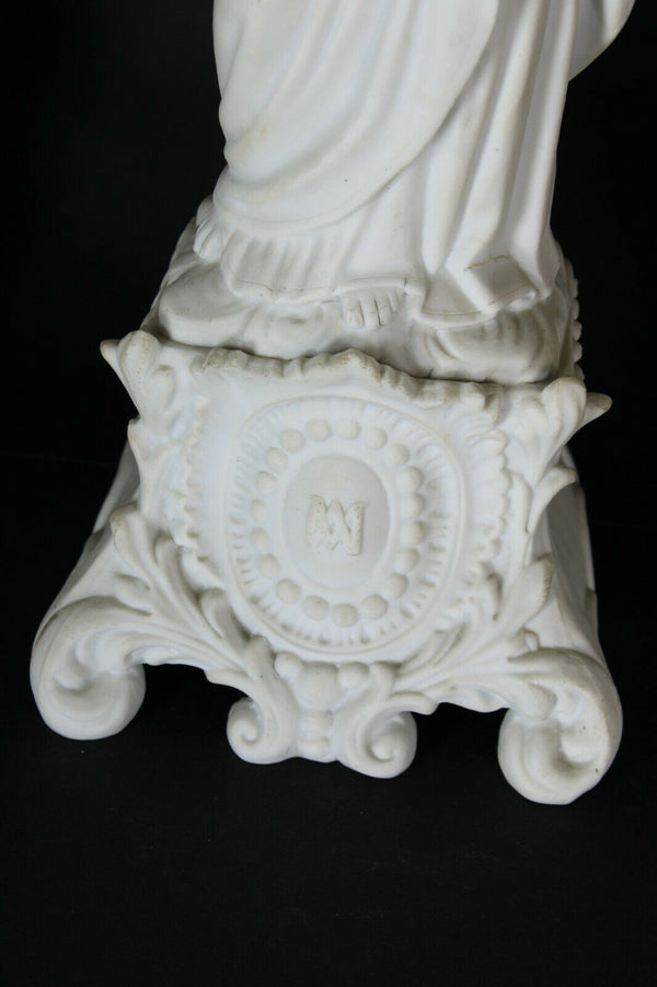 Antique french large religious bisque porcelain madonna figurine statue