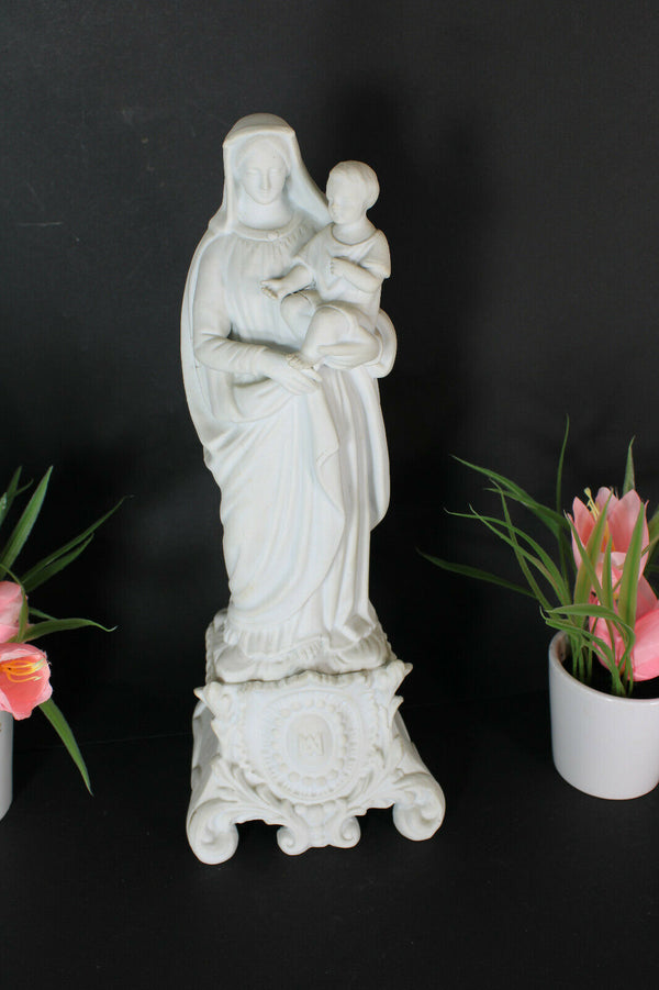 Antique french large religious bisque porcelain madonna figurine statue