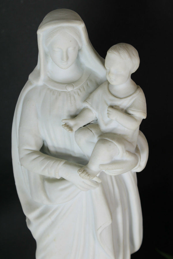Antique french large religious bisque porcelain madonna figurine statue