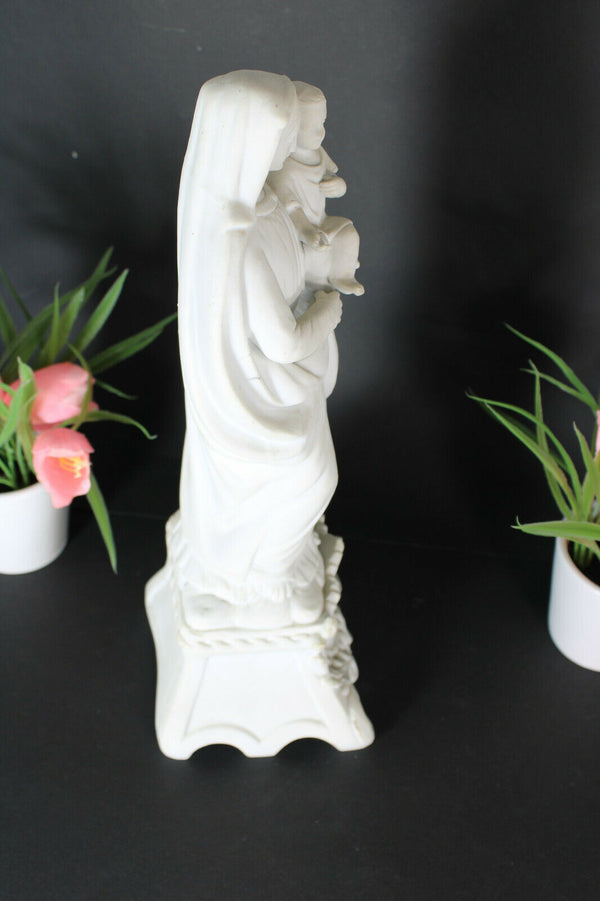 Antique french large religious bisque porcelain madonna figurine statue