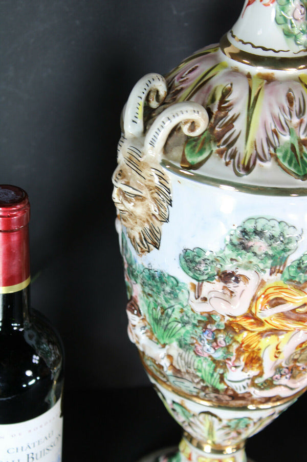 Capodimonte porcelain XL pitcher ewer dragon putti satyr devil head rare vase