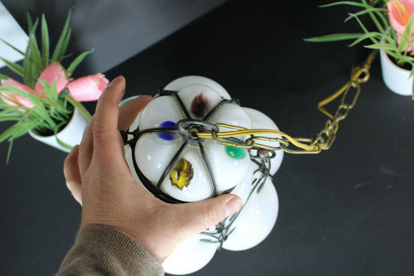 Murano Seguso Millefiori multi colours white glass pendant lamp chandelier rare