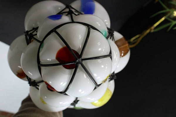 Murano Seguso Millefiori multi colours white glass pendant lamp chandelier rare