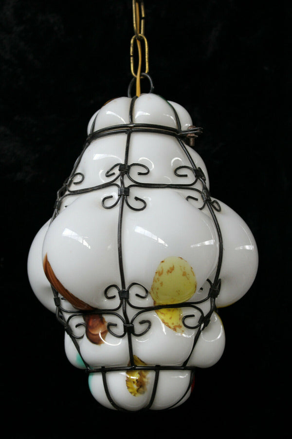 Murano Seguso Millefiori multi colours white glass pendant lamp chandelier rare