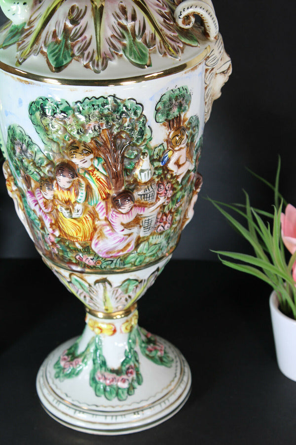 Capodimonte porcelain XL pitcher ewer dragon putti satyr devil head rare vase